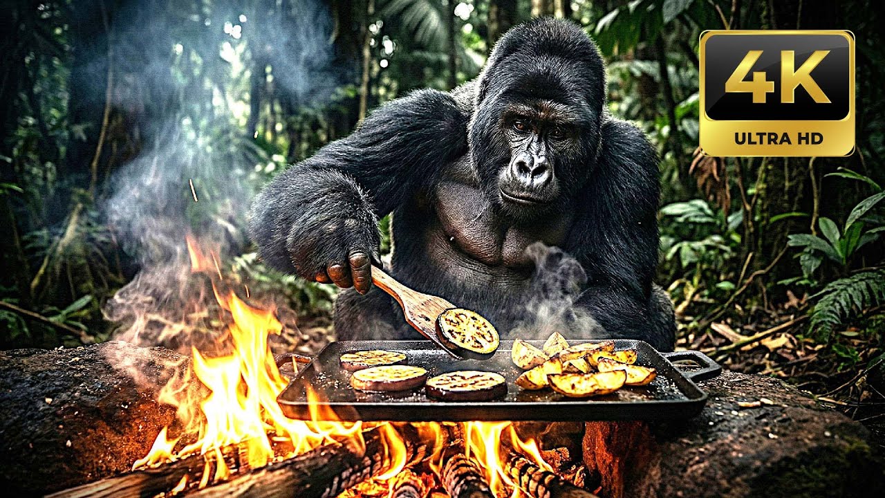 Gorilla Fire-Roasts Brinjal & Crispy Potatoes in the Jungle 🔥