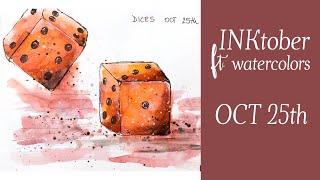 Inktober for beginners - ink ft. watercolors - dices