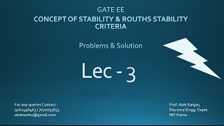 GATE EE CONCEPT OF STABILITY & ROUTHS STABILITY CRITERIA PROBLEMS SOLUTION, LECTURE - 3