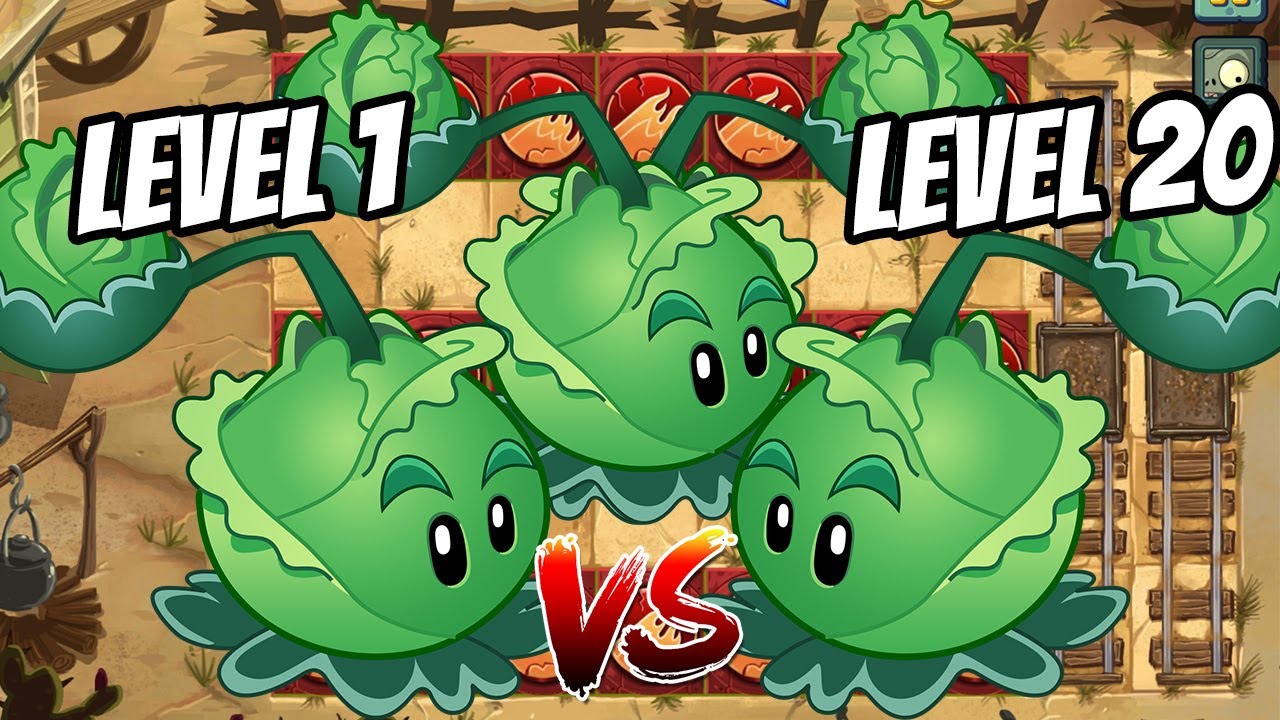 Cabbage vs Cabbage Max Level 20 vs Level 1 Plants vs Zombies 2 Epic