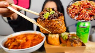 SPICY RICE CAKES + YUBU SUSHI l MUKBANG