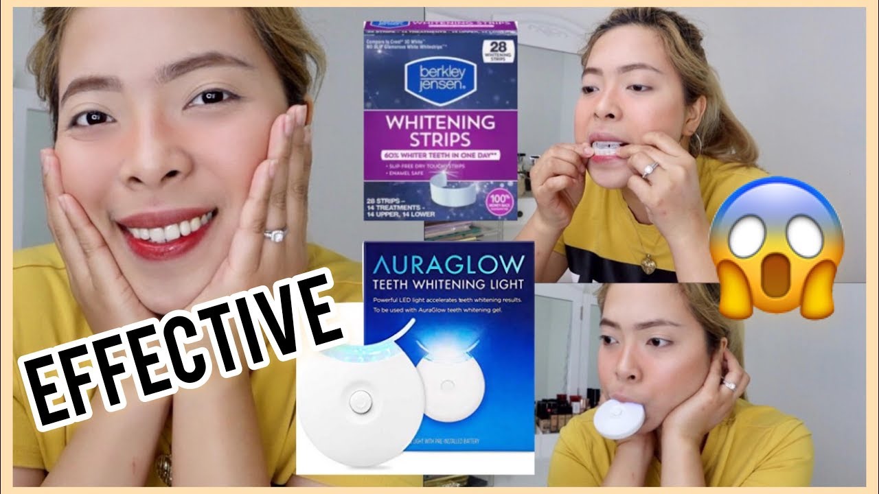 HOW I WHITEN MY TEETH.. AURAGLOW LED LIGHT & WHITENING STRIPS (BERKLEY