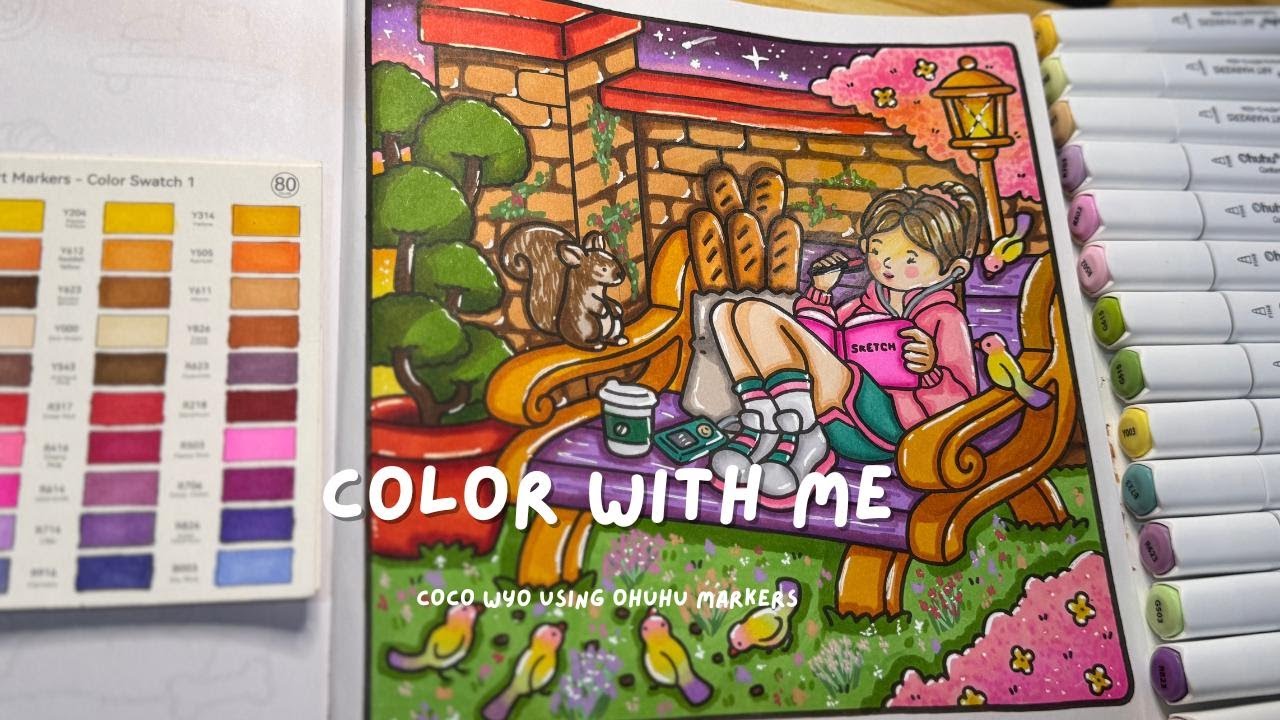 Color with me (ASMR) 🎨 🌸🌼| Girl Moments by Coco Wyo | Ohuhu Markers | Relaxing Long Coloring Session