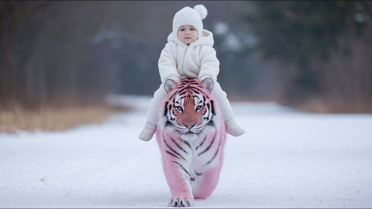 Baby Riding On A Pinky Tiger - YouTube