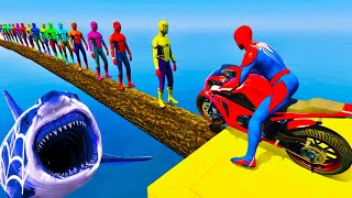 GTA V New Epic Parkour Race For Car Racing Challenge by Motorcycle, Founded Spider Shark