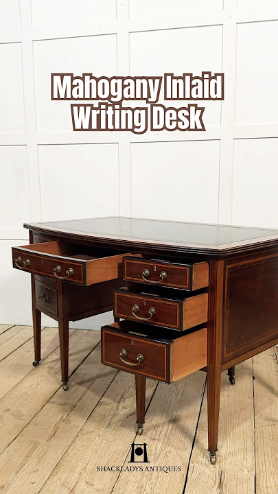 Mahogany Inlaid Writing Desk | Green Leather Top & Brass Handles