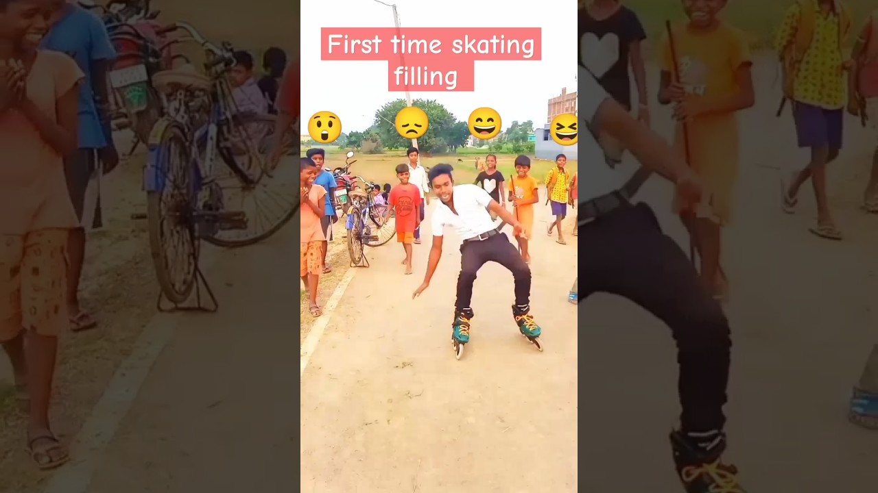 first time skating😱😭