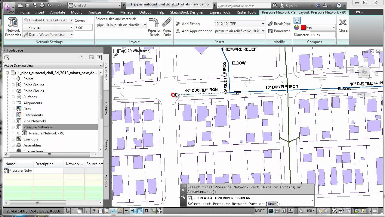 autocad civil 3d 2013 whats new demo pressure - YouTube