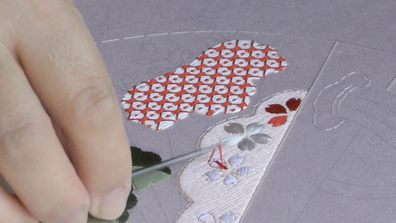 日本刺繍の技法　上模様下ごしらえ（糸張り）