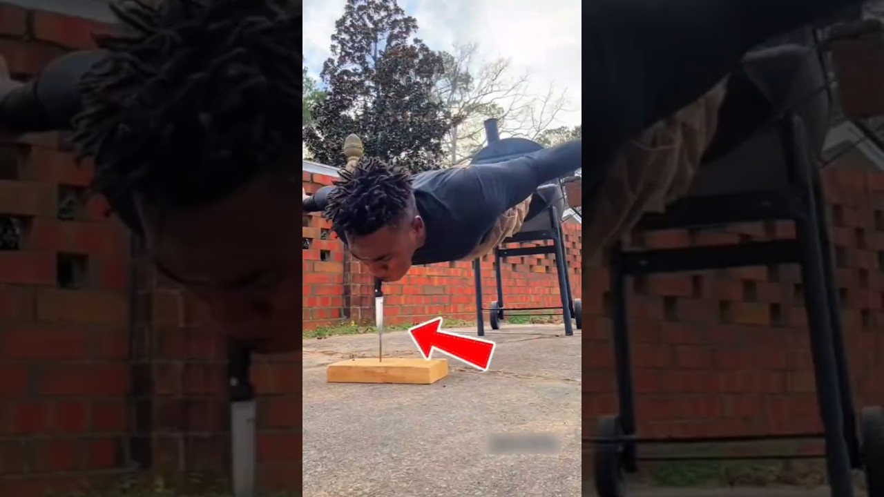 Man Does Push-Ups Over Sharp Objects.. The Ending Is Terrifying! 😱 #ExtremeStunt #viralvideo #Shorts
