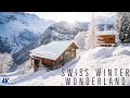 Swiss winter wonderland hike  lauterbrunnen gimmelwald  mrren in the snow 4k