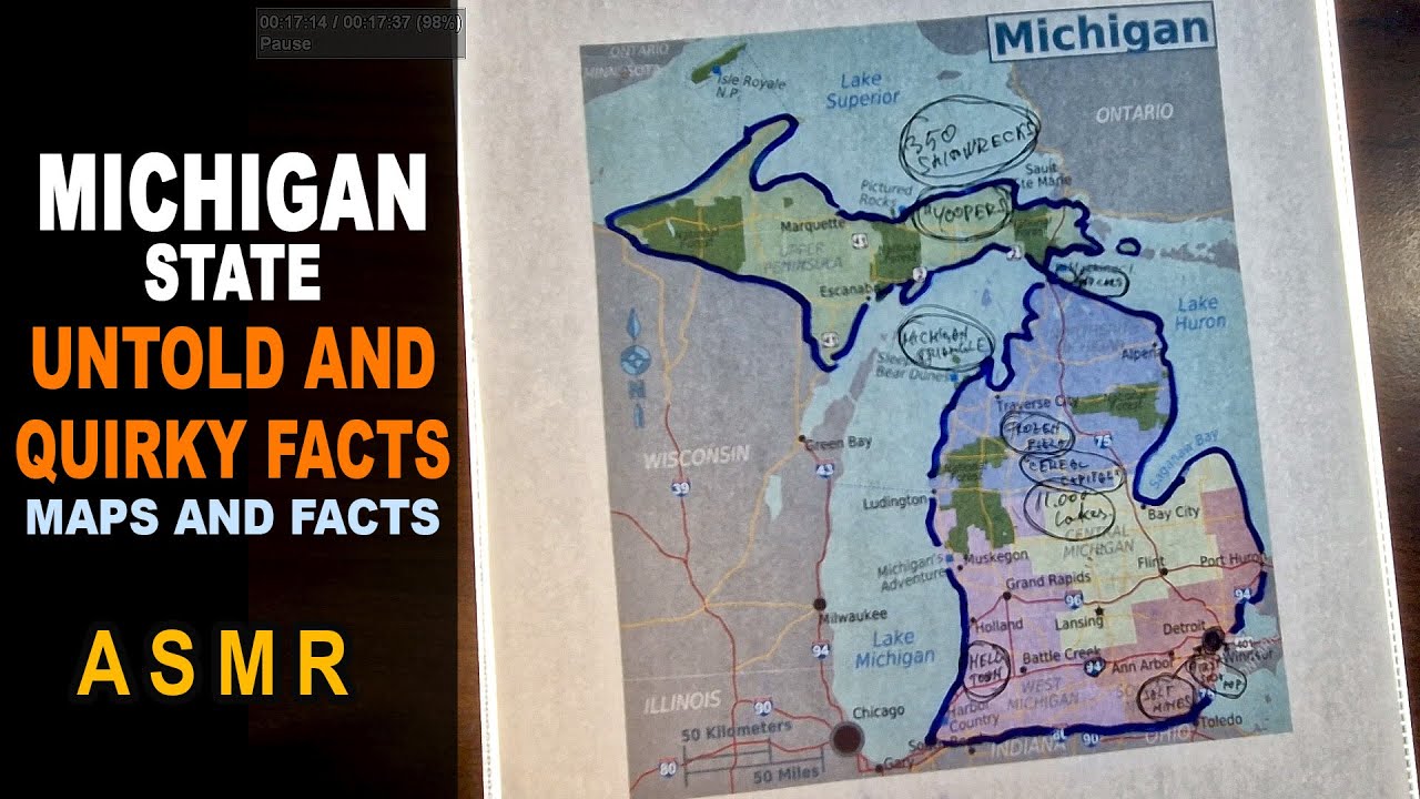 ASMR: MICHIGAN State - The Untold and Quirky FACTS | Map outline with facts | ASMR maps and Facts