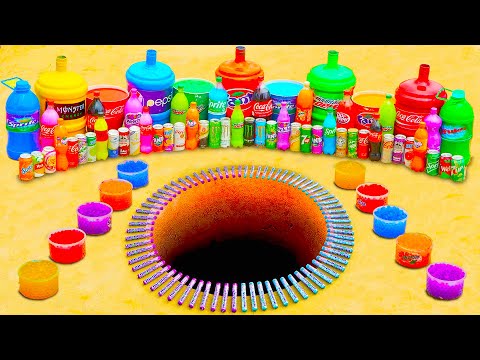 Experiment Rainbow Orbeez, Giant Coca Cola & Different Fanta, Monster, Sodas and Mentos Underground