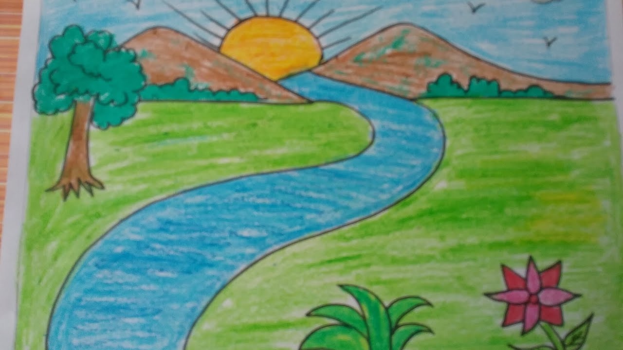 How To Draw A Landscape Kids Drawingmountainsdrawing With Basic Shapes