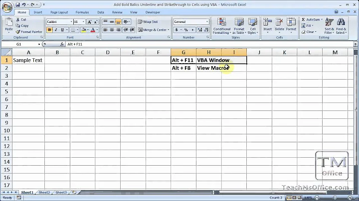 Add Bold Italics Underline and Strikethrough to Cells using VBA