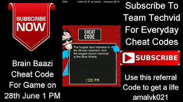 BRAIN BAAZI CHEAT CODE FOR GAME ON 27TH JUNE 1 PM