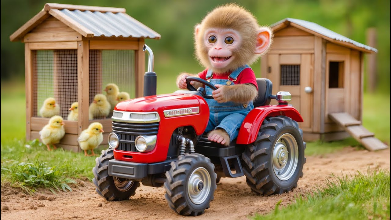 Monkey Nana Builds a Cozy New Chicken Coop After Hauling Wood by Tractor 🐒🚜🐔 | NANA MONKEY LIFE