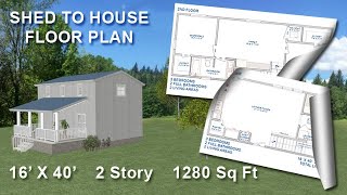 16’ X 40’ 2 Story Shed to House Floor Plan – Tiny House – 3 Bedrooms 2 Bathrooms 2 Livings