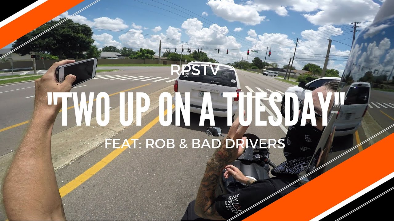 Two dudes one motorcycle, Bad drivers + Harley almost ran over