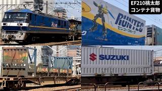 300番台中心な東海道本線の桃太郎貨物列車 EF210帝国完成間近か? 福山レールエクスプレス、カンガルーライナー、ランテック変身ロボットラッピングコンテナあり 20250322~20250323