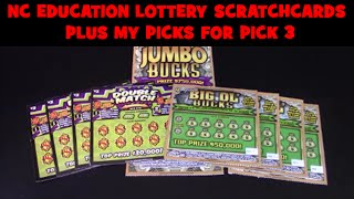 NC EDUCATION LOTTERY SCRATCHCARDS PLUS MY PICKS FOR PICK 3