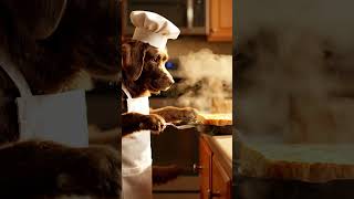 Custard Labrador chef flips French toast, egg aroma rises 🐶🍞 #shorts #funny #petcooking