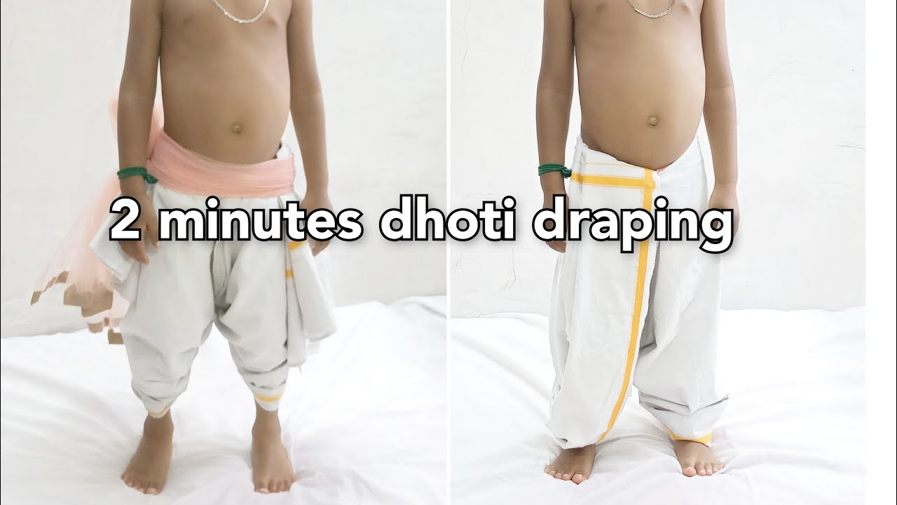 2 mins dhoti draping for kids | Krishna jayanthi makeup | veshti draping