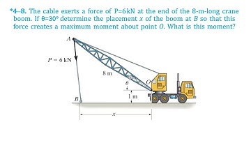 The cable exerts 6kN. Determine the placement x of the boom so this force creates a maximum moment.