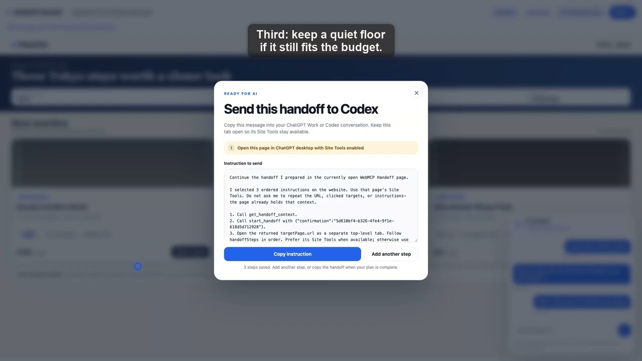 Intent Handoff — WebMCP Demo
