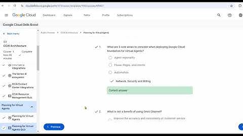 Planning for Virtual Agents Quiz answer || CCAI Architecture Quiz || #quiz #gcp #arcadeclassroom