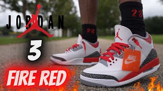 JORDAN 3 FIRE RED DETAILED REVIEW & ON FEET W LACE SWAPS!!