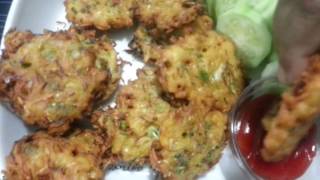 How To Make Healthy Snacks Vegetable Pakora Recipe-Crispy Cabbage Onion Fritters At Home In Kitchen