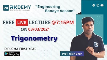 Trigonometry Free Live Lecture | Maths-I | SEM-I | Diploma | Nitin Sir | RKDEMY