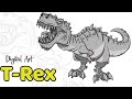 Jurassic Park T-Rex Drawing Video, Cartoon T-Rex Dinosaur Digital Drawing Tutorial