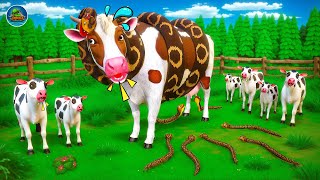 Giant Snake vs Cow Family: Dramatic Rescue by an Eagle! Animal Rescue Cartoon Videos 2024