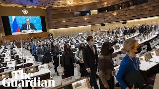 Dozens of diplomats walk out during Russian foreign minister's UN speech