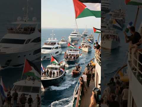 أسطول الصمود   يهتف لفلسطين في عرض البحر