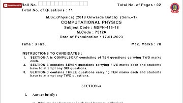MSC 1ST SEM PHYSICS COMPUTATIONAL PHYSICS JAN 2023 | PTU