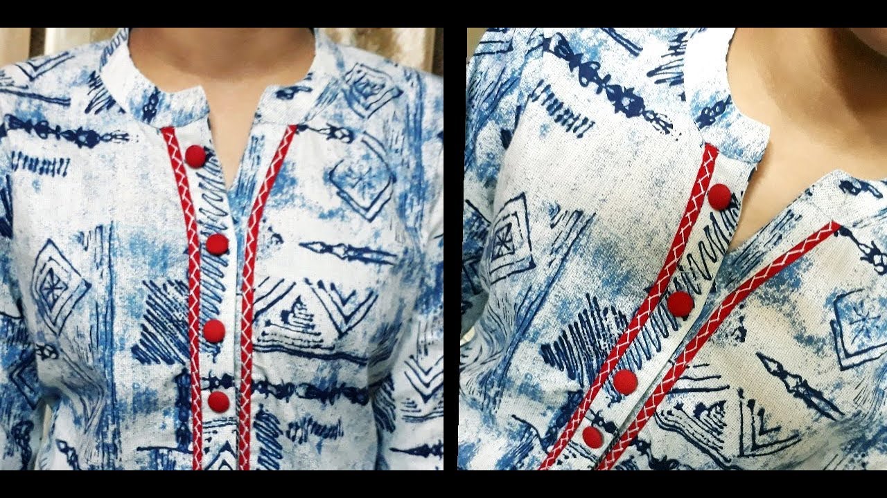 How To Make Perfact "V" Placket With Round Collar Cutting And Stitching /DIY 2018