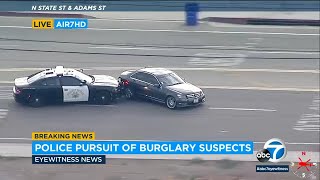 Chase: CHP cruiser slams into Mercedes to end pursuit; burglary suspects arrested