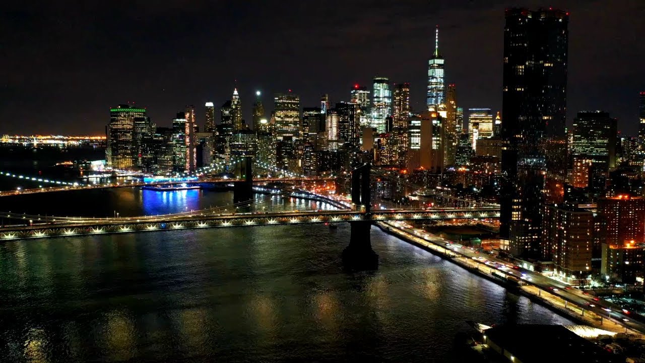 New York Skyline At Night Screensaver Hd Nyc Skyline Long Island Aerial Landscapes Live Youtube