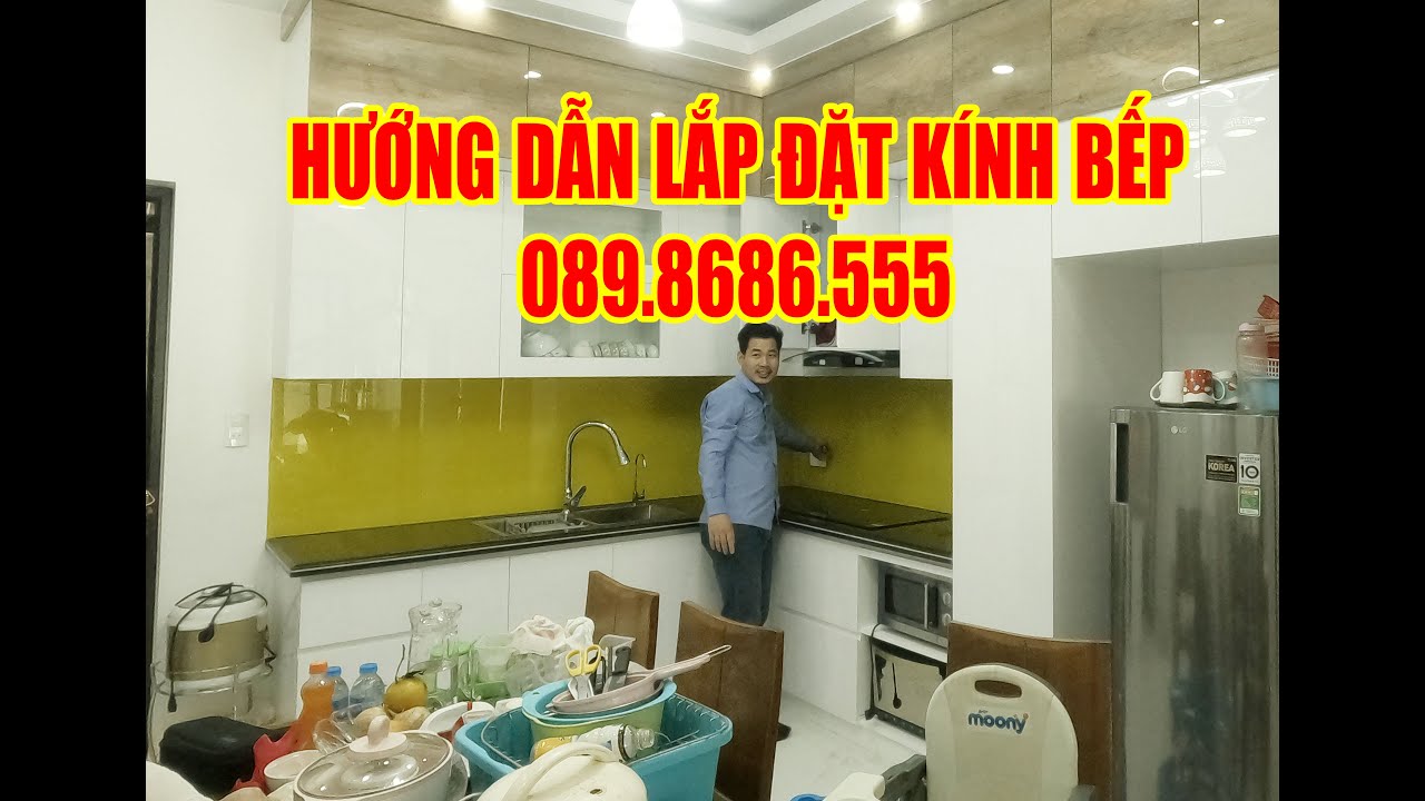 KÍNH BẾP ĐẸP | Hướng dẫn lắp đặt kính bếp màu vàng chanh nhà E.Vân ...