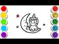 Unicorn on the moon Drawing, Painting and Coloring for Kids, Toddlers  Easy Drawing