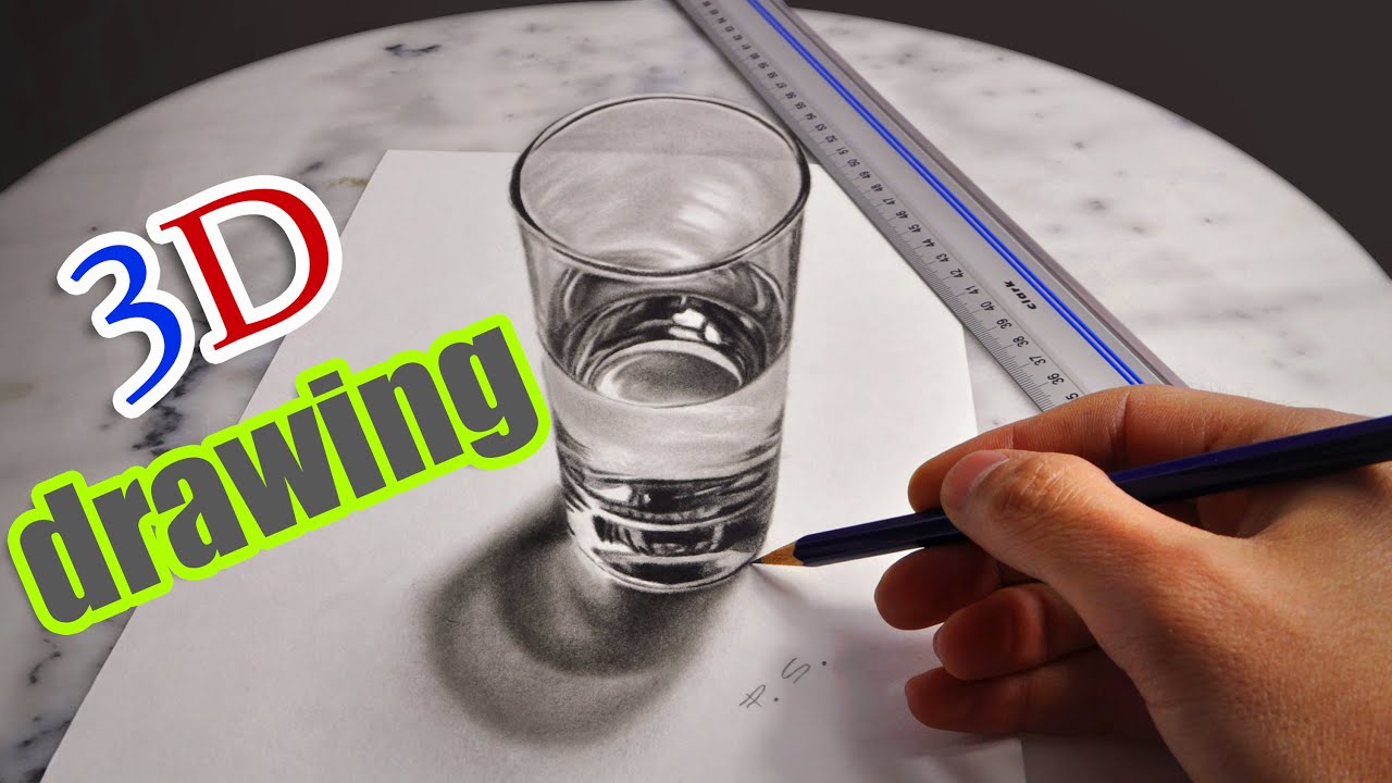 3D Drawing: A Realistic Glass of Water/ AMAZING illusion ...