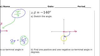 Day 8 HW - Quiz C (1 to 2) - Coterminal and Reference Angles