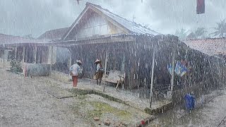 Relaxing Walk in Heavy Rain in Rural Life  Rainy Season Hits Villages in Indonesia  Rain Sounds