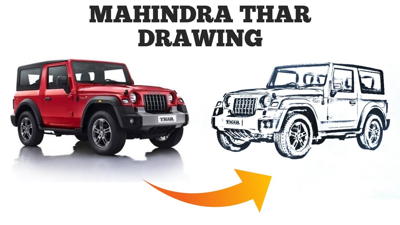 Mahindra Thar Draw Thar car draw Indian thar drawing draw by shadow art YouTube