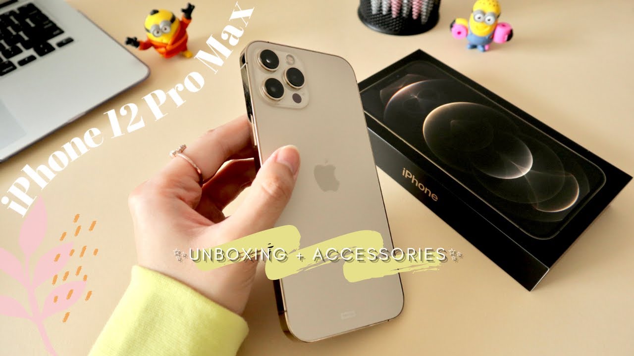 iPhone 12 Pro Max Gold Unboxing   Accessories     Aesthetics  