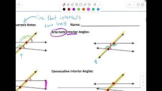 HG 2.2 Parallel lines with a Transversal Notes
