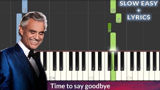 Time To Say Goodbye - Andrea Bocelli SLOW EASY Piano Tutorial + Lyrics